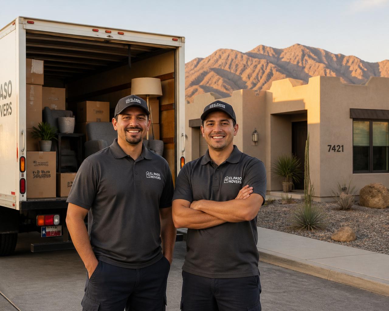 Move UP movers loading a truck in front of a home in El Paso